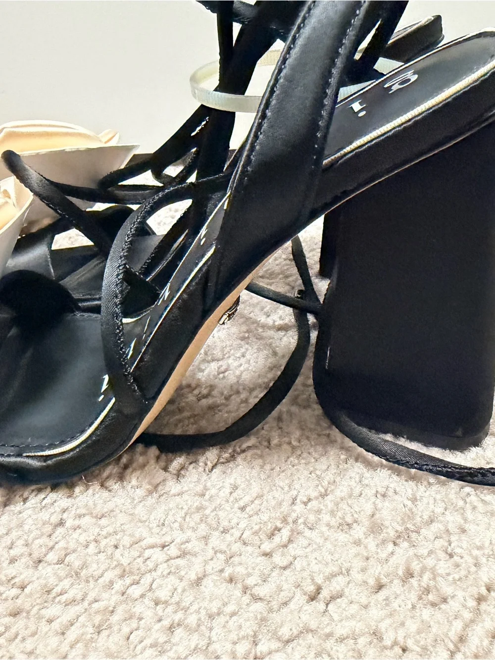 Gianni Bini Black Lace-Up Heels with Cream Rose Accents